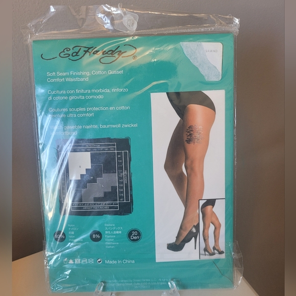Ed Hardy Tattoo Sheer Hosiery in Tatu Print, BNWT, Sizes S and M - Picture 2 of 5